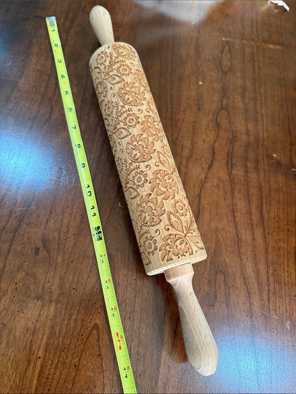 Folk Floral Rolling Pin, Large, 43 cm, Rolling Pin, Embossing Pattern Beetchwood